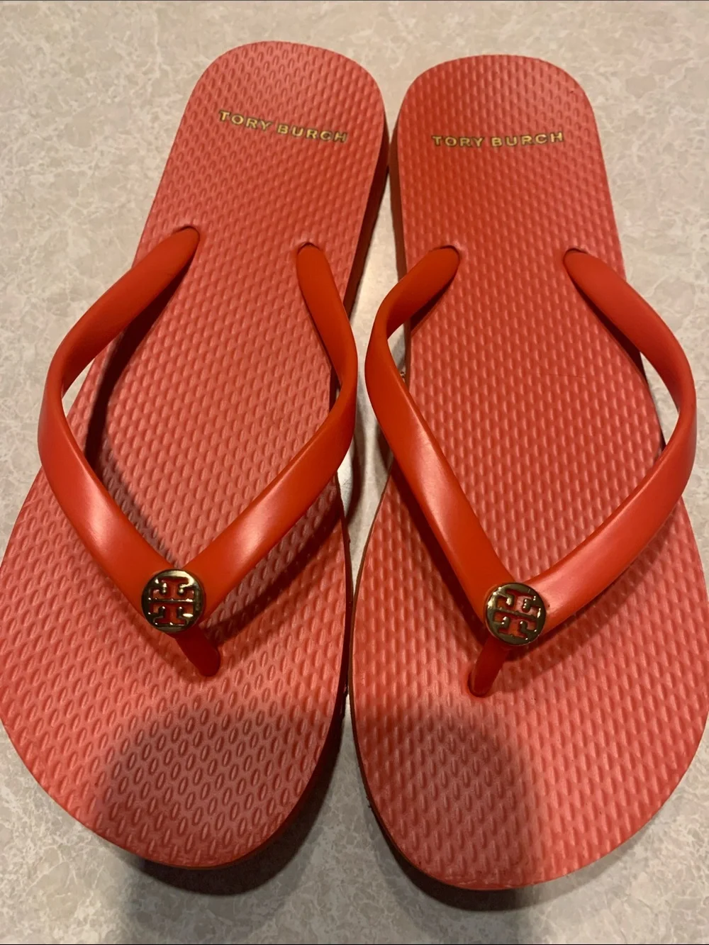 Tory Burch Coral-Red Logo Thong Sandals Size 7
